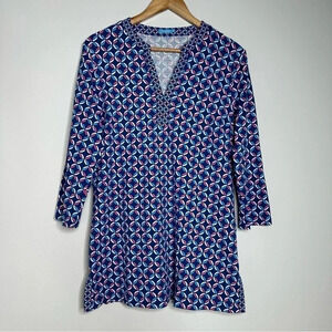 J. McLaughlin Nautical Knot Print 3/4 Sleeve Catalina Cloth Top Size Large